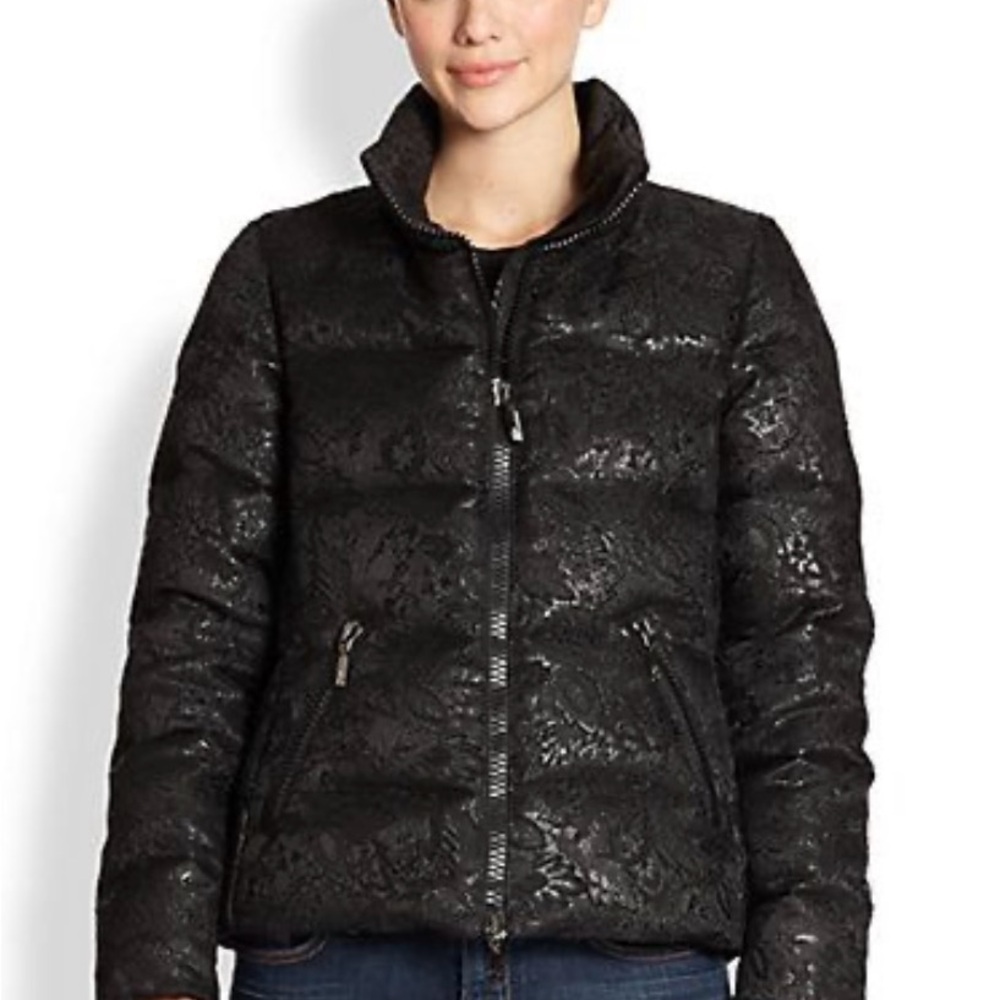 NWT 100% AUTH Moncler Sariette Black Floral Puffer Jacket Sz 3